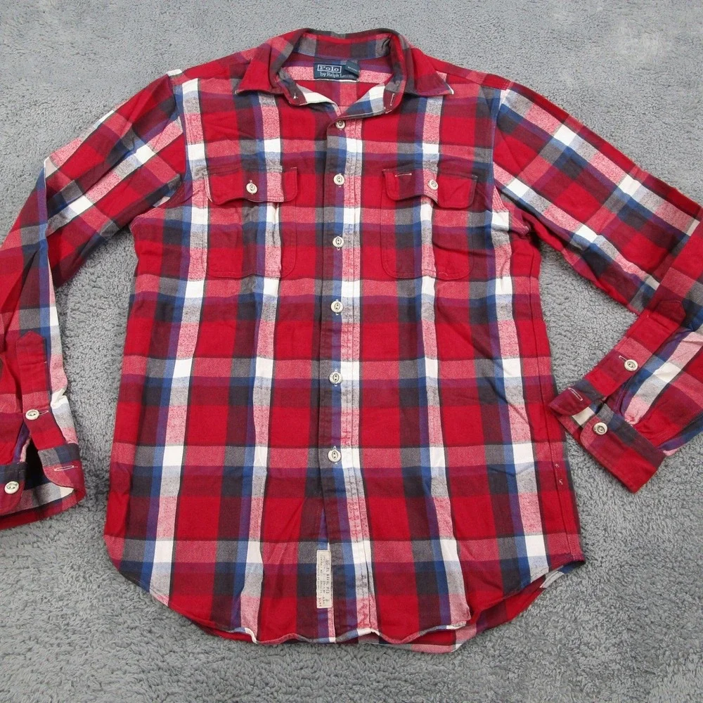Polo Ralph Lauren Mens Small Red Plaid Flannel Button Down Naval Res US-RL Shirt